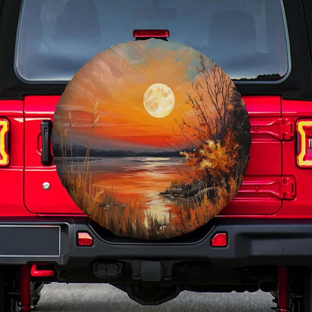 1pc 2D Flat Printing High Quality Tire Cover SUNSET 100% Polyester Without Electricity Birthday Gifts Use For Jeep Tire Covers,