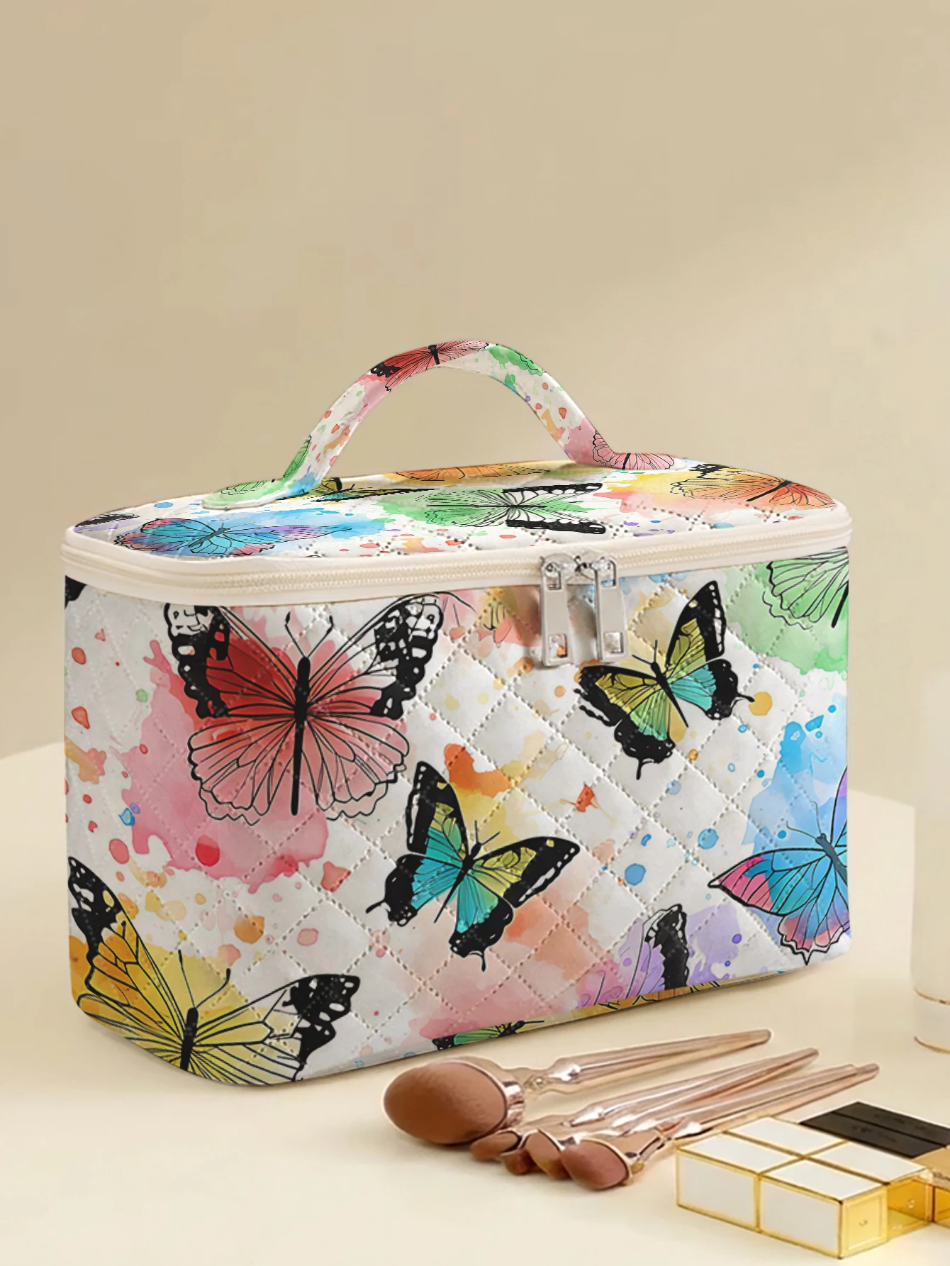 1pc, Portable travel cosmetics with butterfly patterns, large capacity travel storage bag, cute and stylish makeup bag