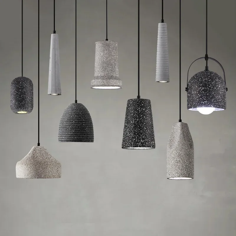 

Cement Led Pendant Lamp Nordic Nostalgic Industrial Style Chandelier Bedroom Bedside Coffee Shop Bar Table Light Grey Black E27