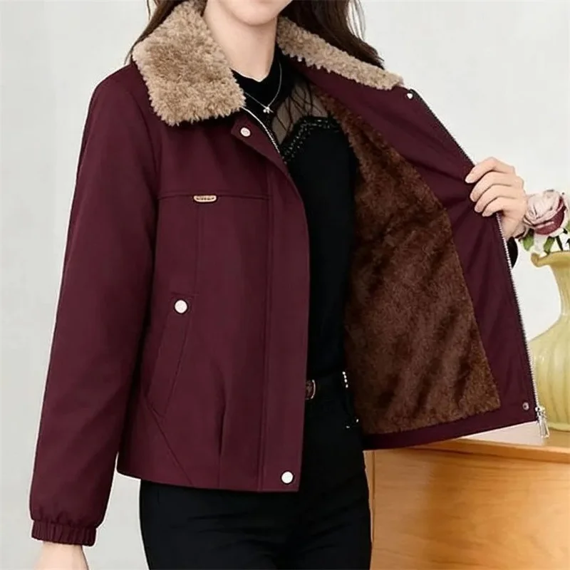 

Plus Velvet Padded Fashion Jacket Women Parkas Winter New Western Style Warm Cotton Padded Coat Big Fur Collar Outerwear Female