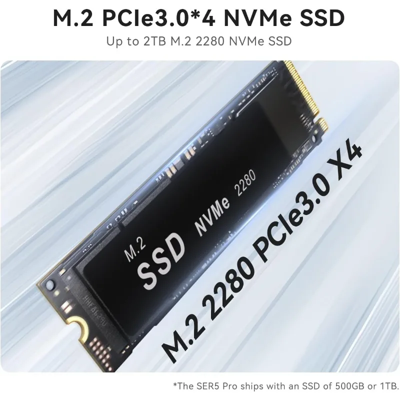 كمبيوتر SER5 Pro Mini، 7 5825U (8C/16T، حتى 4.5 جيجا هرتز)، 32 جيجا بايت DDR4 RAM 500 جيجا بايت PCle3.0 SSD، SER5 كمبيوتر صغير يدعم 4