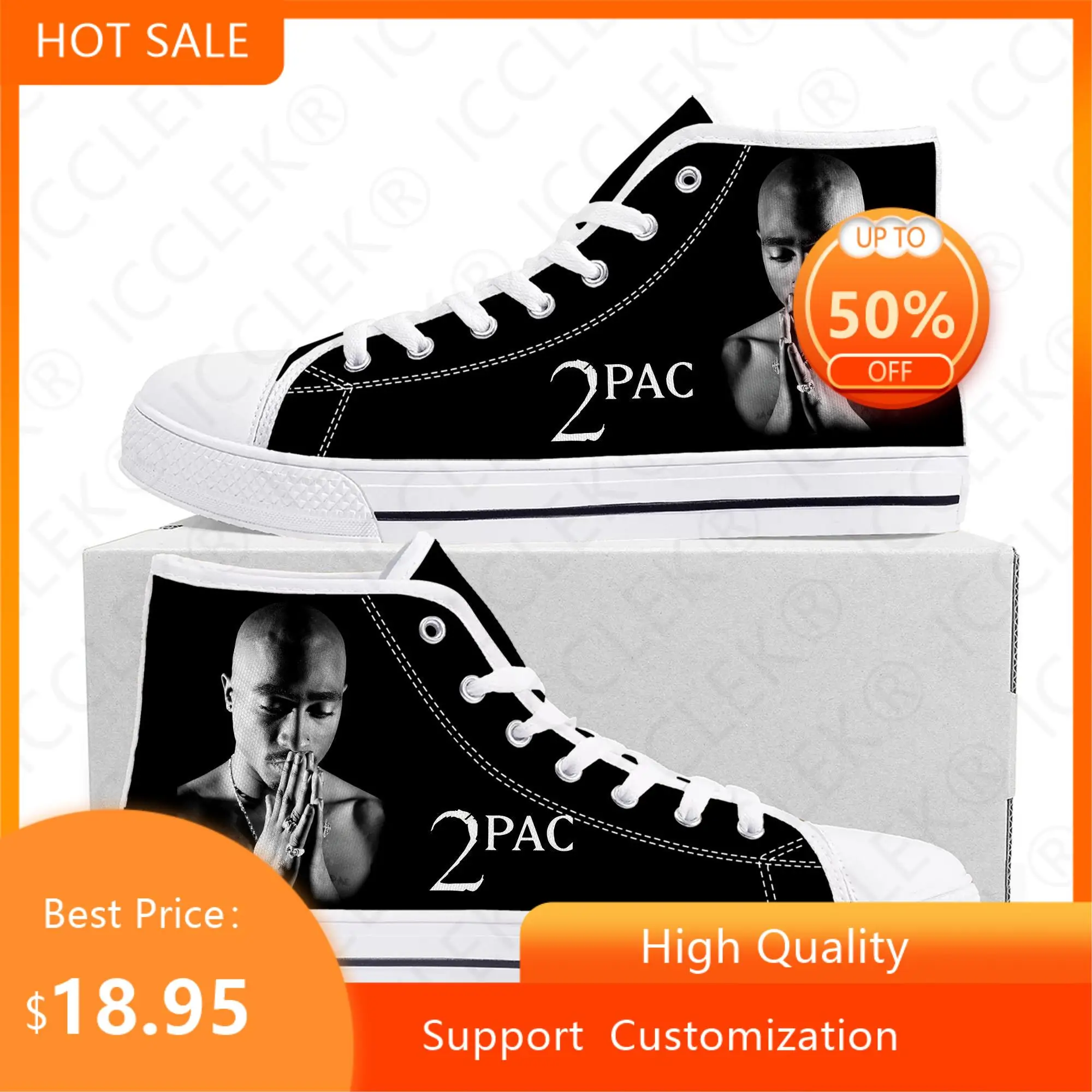 Rap 2Pac Tupac High Top High Quality Sneakers Mens Womens Teenager Canvas Sneaker All Eyez on Me Casual Couple Shoes Custom Shoe