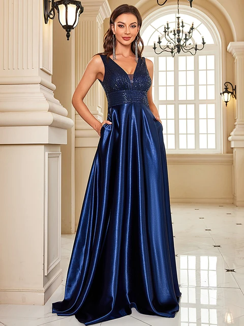 Lucyinlove Elegante Pailletten Avondjurk Voor Vrouwen 2024 Diepe V Hals Satijnen Prom Party Groene Jurk Vloerlengte Blauwe Formele Jurken