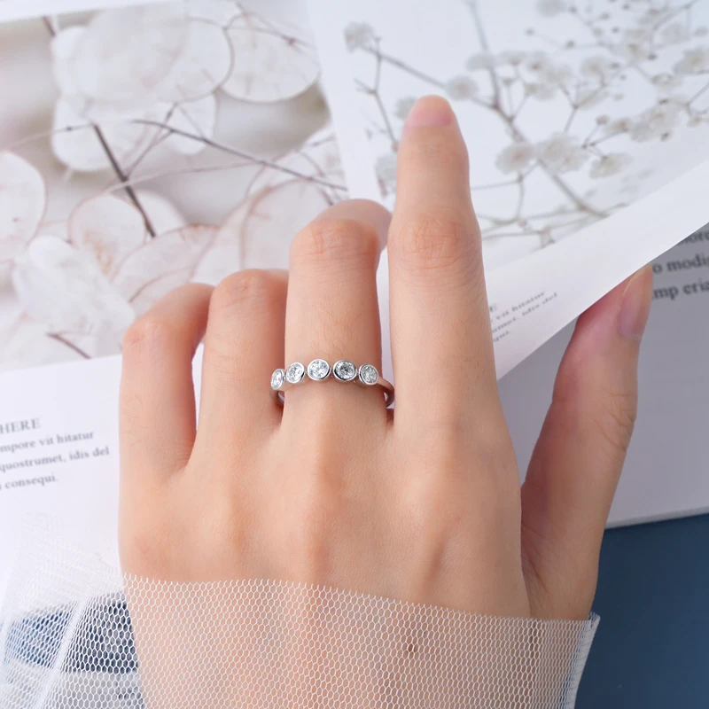 0.5cttw 3mm Round Five Stones D Moissanite Diamond Rings for Women Original 925 Sterling Silver Engagement Wedding Jewelry Gift