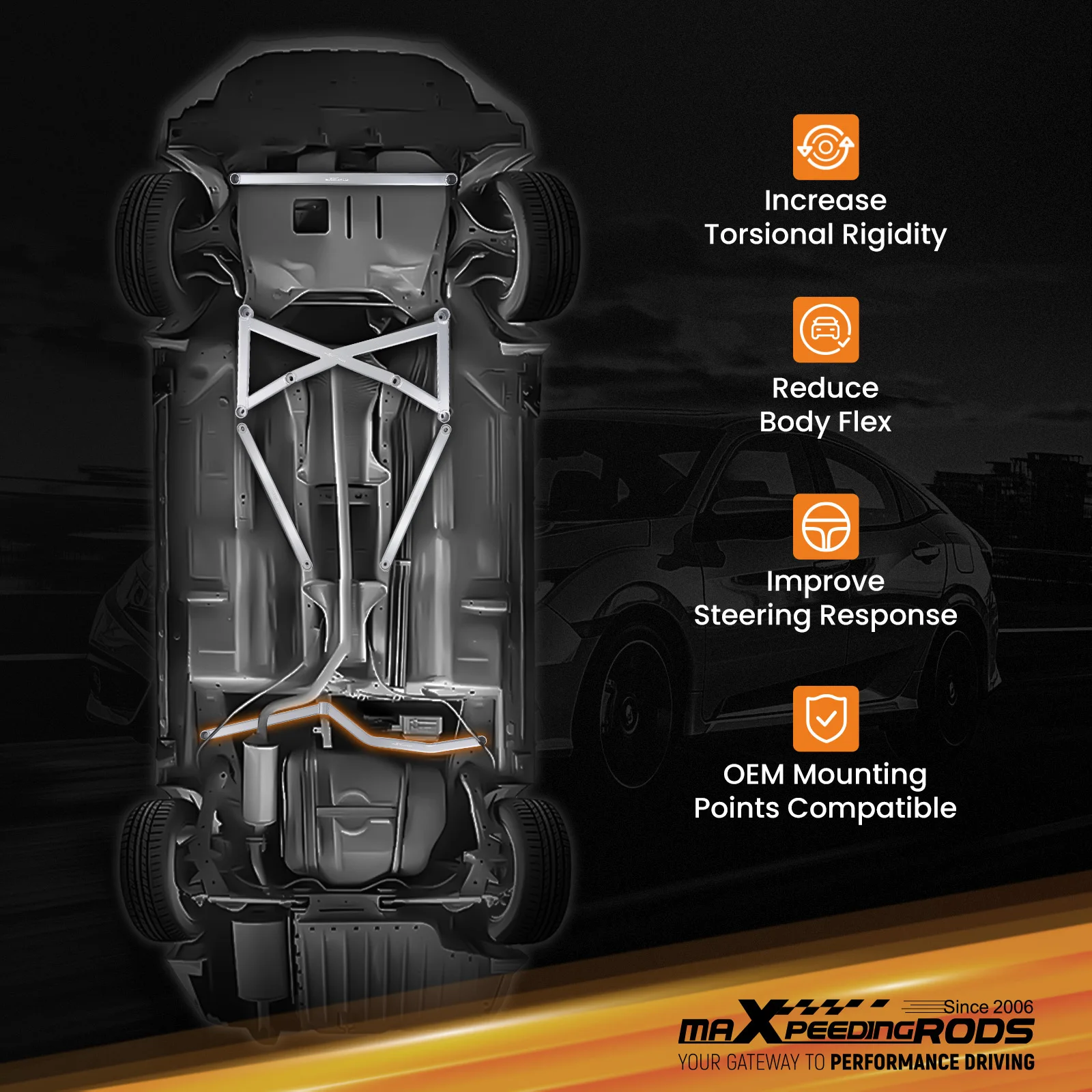 شريط سفلي خلفي من الألومنيوم لسيارة Honda Civic 2-Door & 4-Door 2012 2013 2014 2015