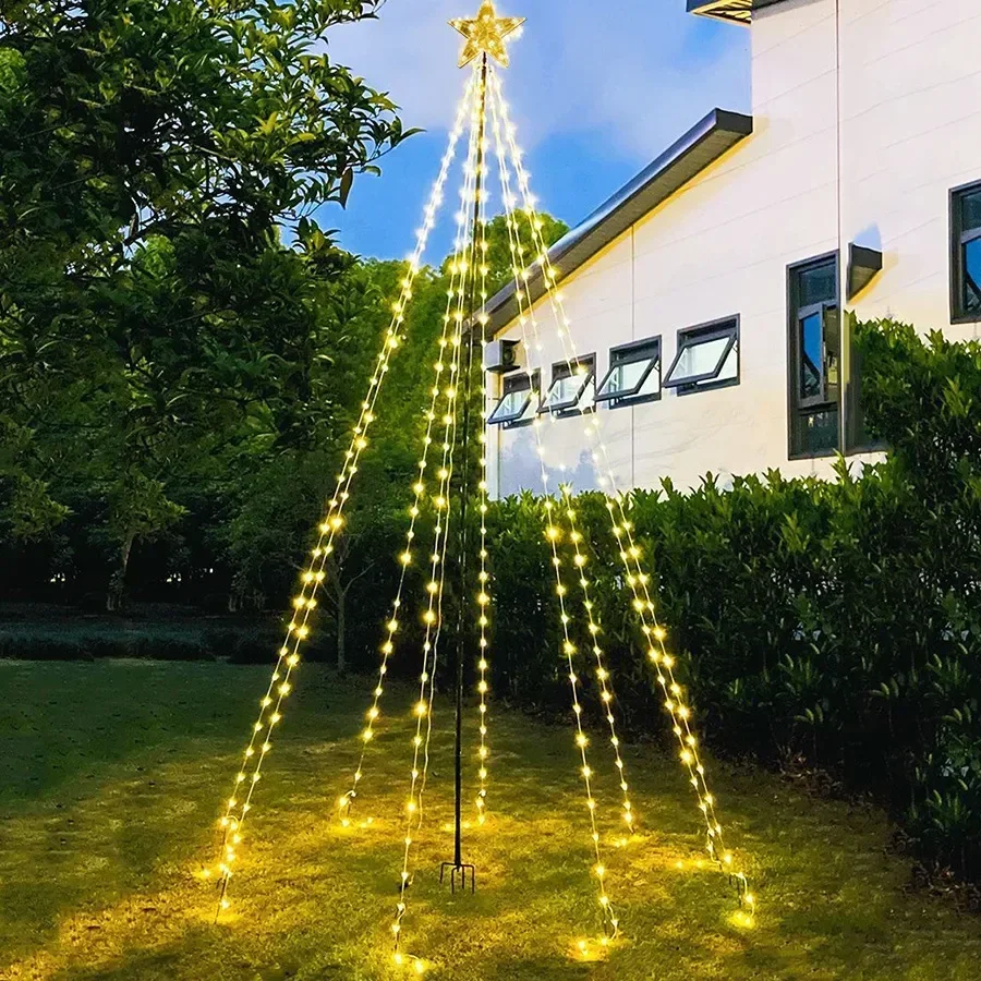 9X3M 288LED Outdoor Christmas Waterfall Star String Light Lighted Waterfall Tree Hanging String Light Topper Star Fairy Light