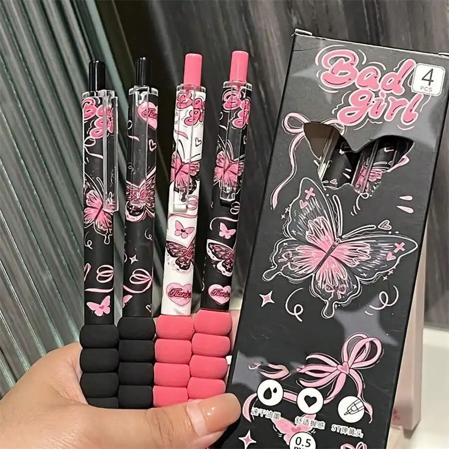 4pcs Butterfly Rose Flower Gel Ink Pens Retractable Writing Pens Bulk With Super Soft Grip For Halloween Christmas Thanksgiving Party Supplies School Office (Butterfly02 4pcs)