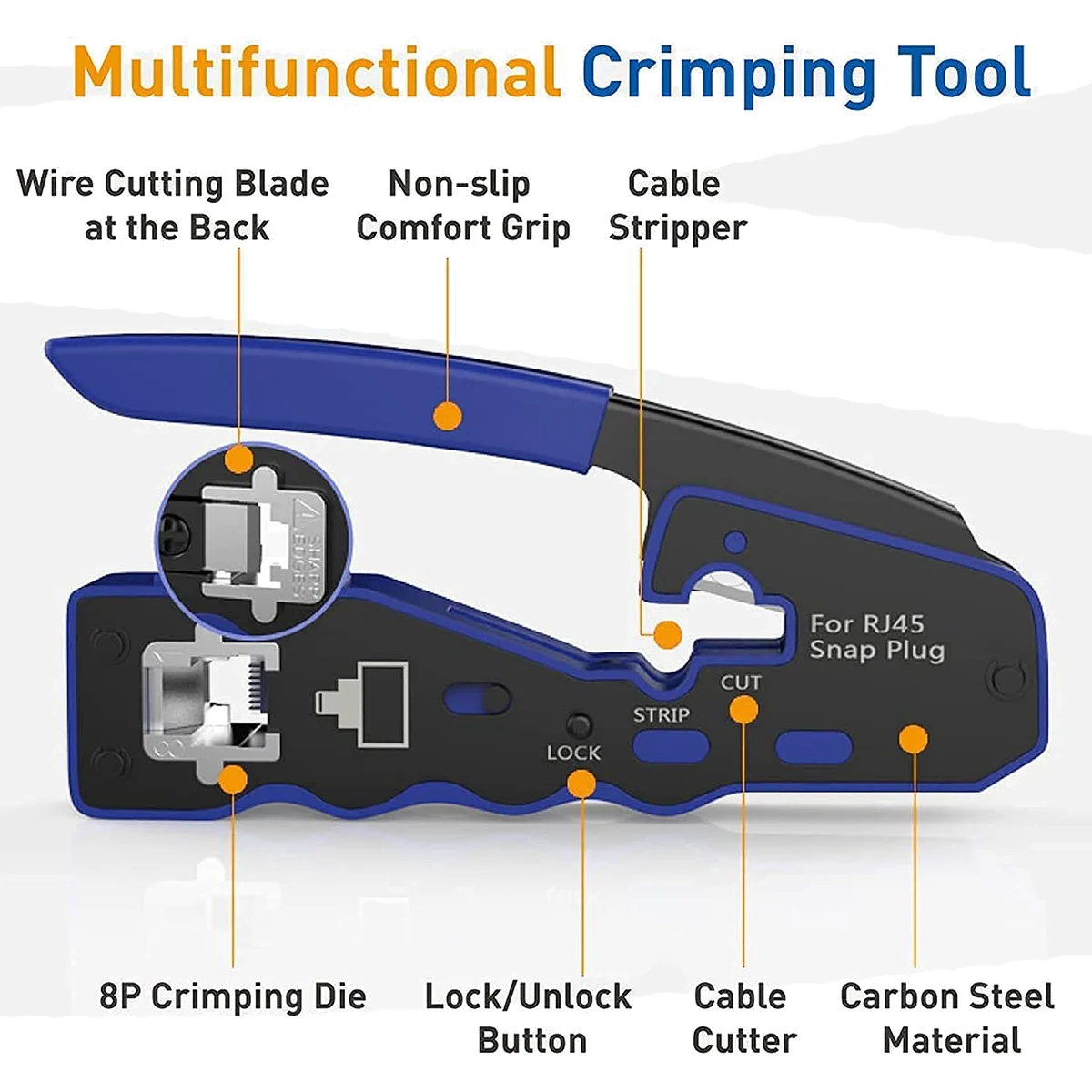 Tools 100Pcs Cat6 / Cat5E RJ45 Pass Through Connector Bundle with Crimping Tool