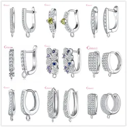 Delicate 925 Sterling Silver Cubic Zirconia Earrings Hoop Hook for Jewelry Making Brincos Finding Accessories