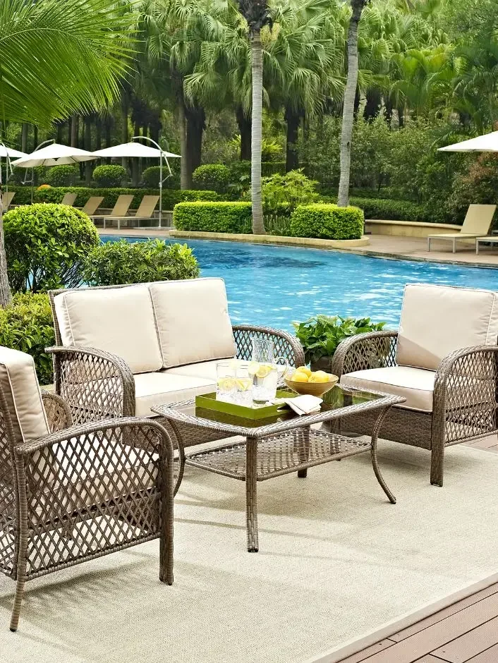 Modern Rattan Design Patio Outdoor Furniture Table Chairs Set Wicker Garden Backrest Sofa