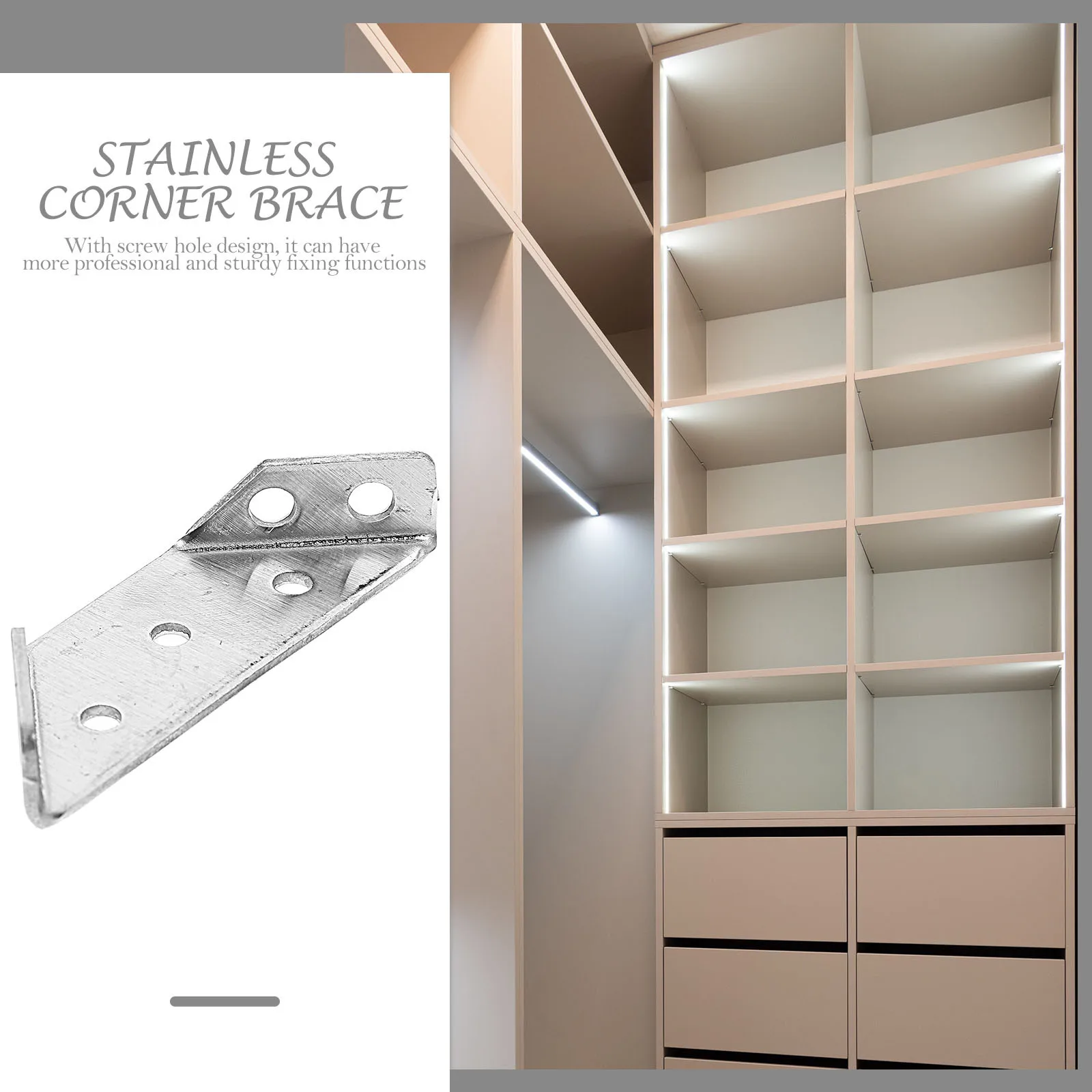 

10Pcs Corner Brace Stainless Steel Furniture Corner Joint Brackets Durable Strong Fixing Fasteners for Cabinets Furniture Making