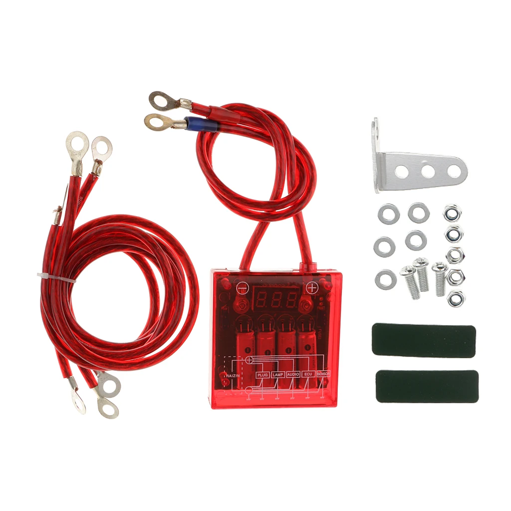 Auto Fuel Saver Voltage Stabilizer Regulator with Wries Kit Universal - Red