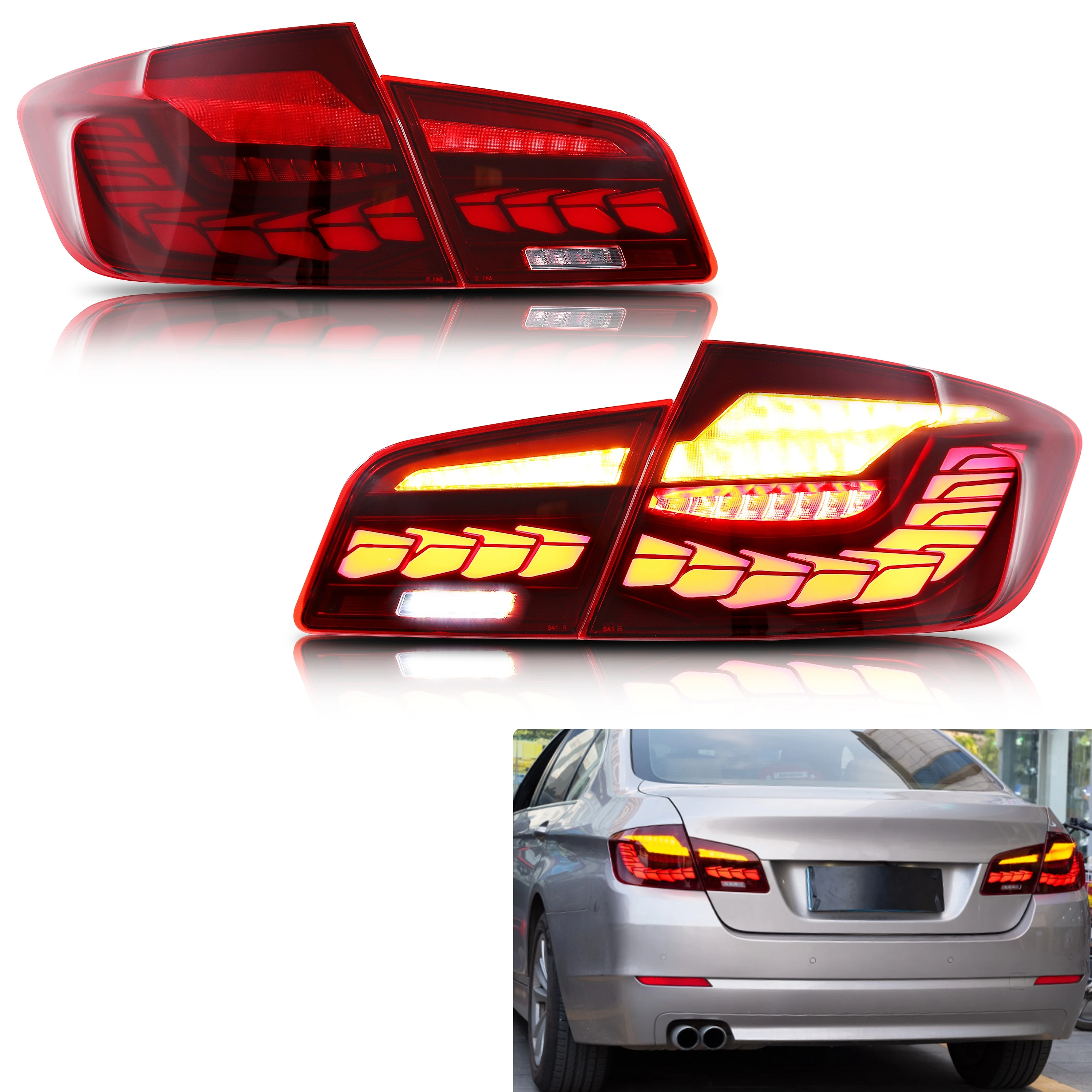 

Светодиодные задние фонари GTS для BMW 5-й серии F10 M5 2011-2016 Седан, с последовательным сигналом поворота, красные, в сборе