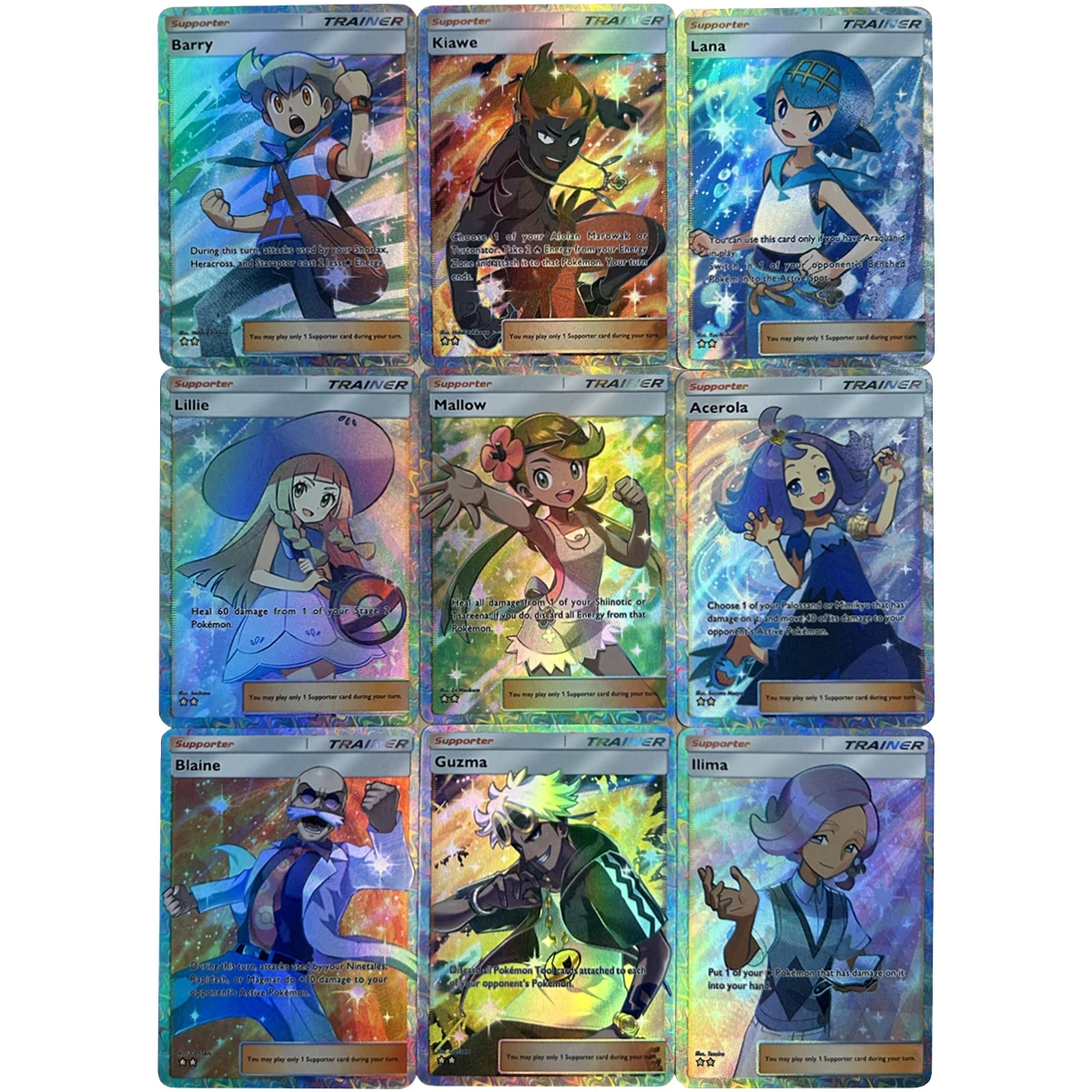 9 stks/set Engels PTCG Trainer Acerola Lana Iono Lillie Breking Kleur Flash Card Diy Klassieke Anime Collection Card Gift speelgoed
