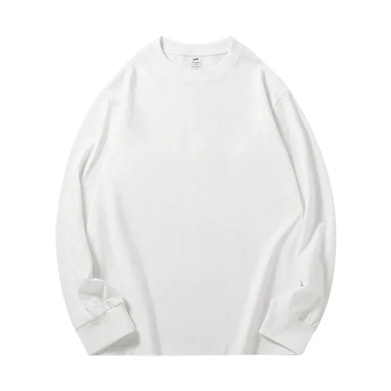 Spring Autumn 300g Heavy-duty Pure Cotton Long Sleeved  T-shirt FLoose White Top Thick Base Layer Underneath for Men and Women image 4