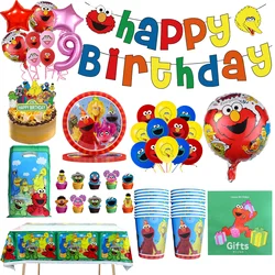 Cartoon Sesame-Street Party Decoration Elmo Theme Birthday Party Plate Cup Cake Topper Balloons  Baby Shower For Kids Supplies