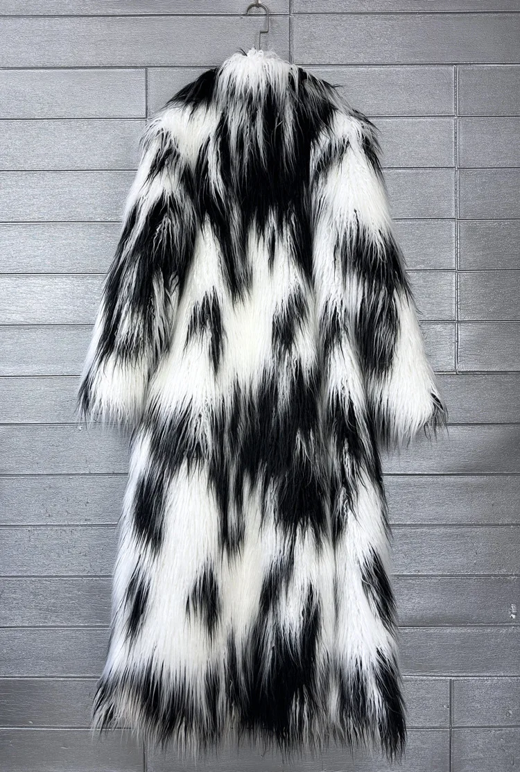 DEAT 2026 Winter New Items Imitation Colorful Long Coat For Women Faux Fur Suit Collar Long Sleeve Trench Jacket Female 11A05577
