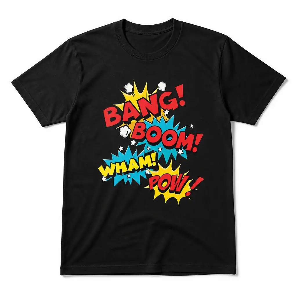 Bang Boom Wham Pow Comic Sound Effect Men Retro T Shirt 100% Cotton Clothing Fun Short Sleeve Tee Gift T-Shirts