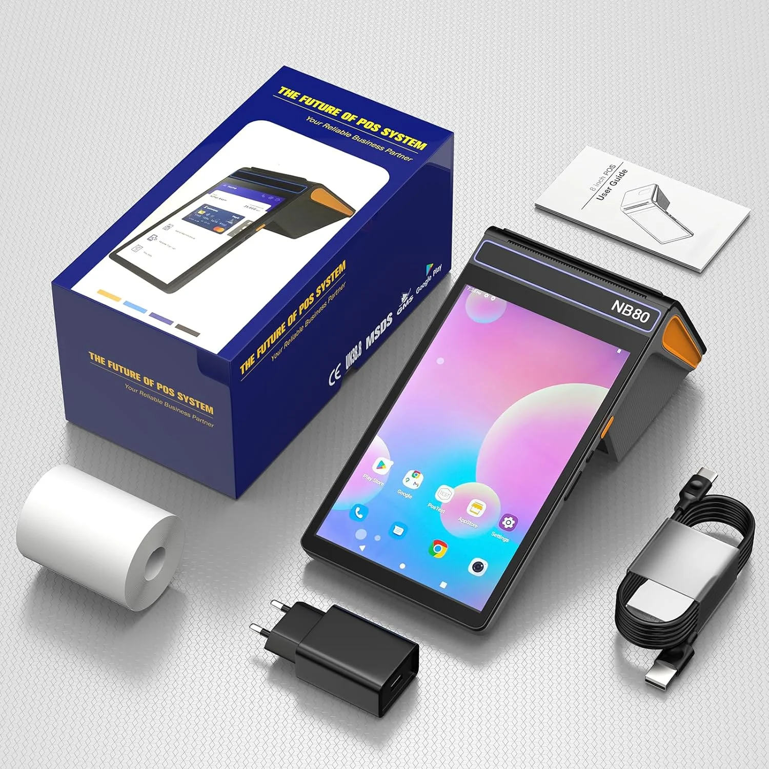 Manufacturer Nb80 Android Pos Terminal 8inch Wifi 4G Bluetooth Thermal Label Barcode Printer Handheld Pos Machine