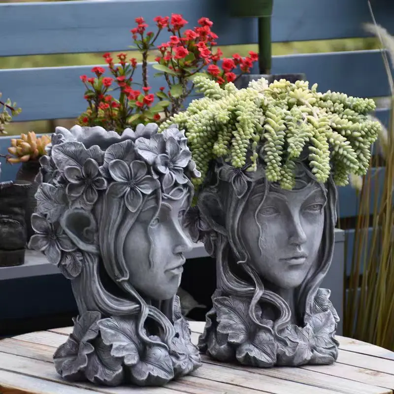 European garden decoration courtyard balcony layout creative goddess mold succulent flower pot Venus sculpture human head orname