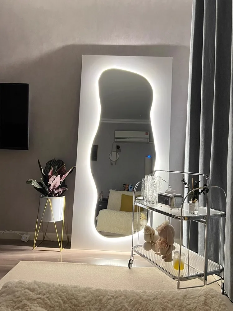 Internet celebrity ins, full-body floor-to-ceiling mirror, wavy cloud mirror, clothing store, thin, with light, girl's bedroom