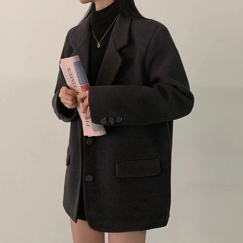 Classique Chic automne haut de gamme sentiments ample décontracté polyvalent Long manteau en laine pour les femmes trajet Sle bouton unique