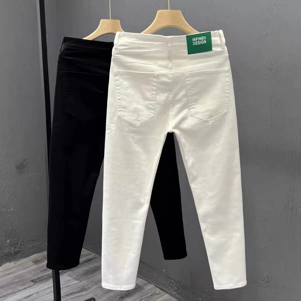 High Quality  Color Men's Jeans Slim Fit Nine Point Casual Pants White Trendy Youth Autumn Winter Fashion Small Straight...