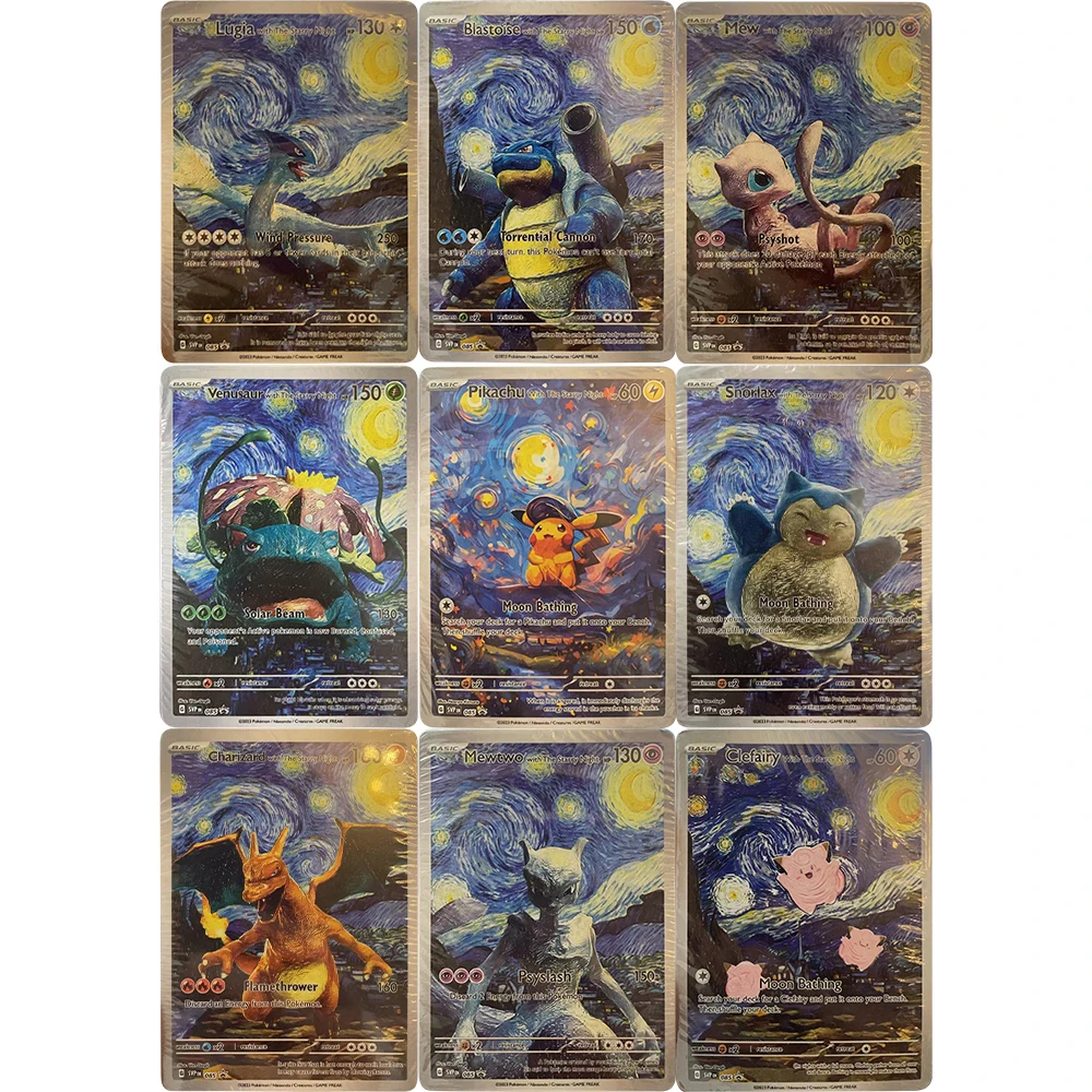 

Аниме PTCG X Van Gogh коллекционная карточка люгия Mew Vensaur Charizard Mewtwo Moon для купания со Звездной ночной карточкой детские подарки