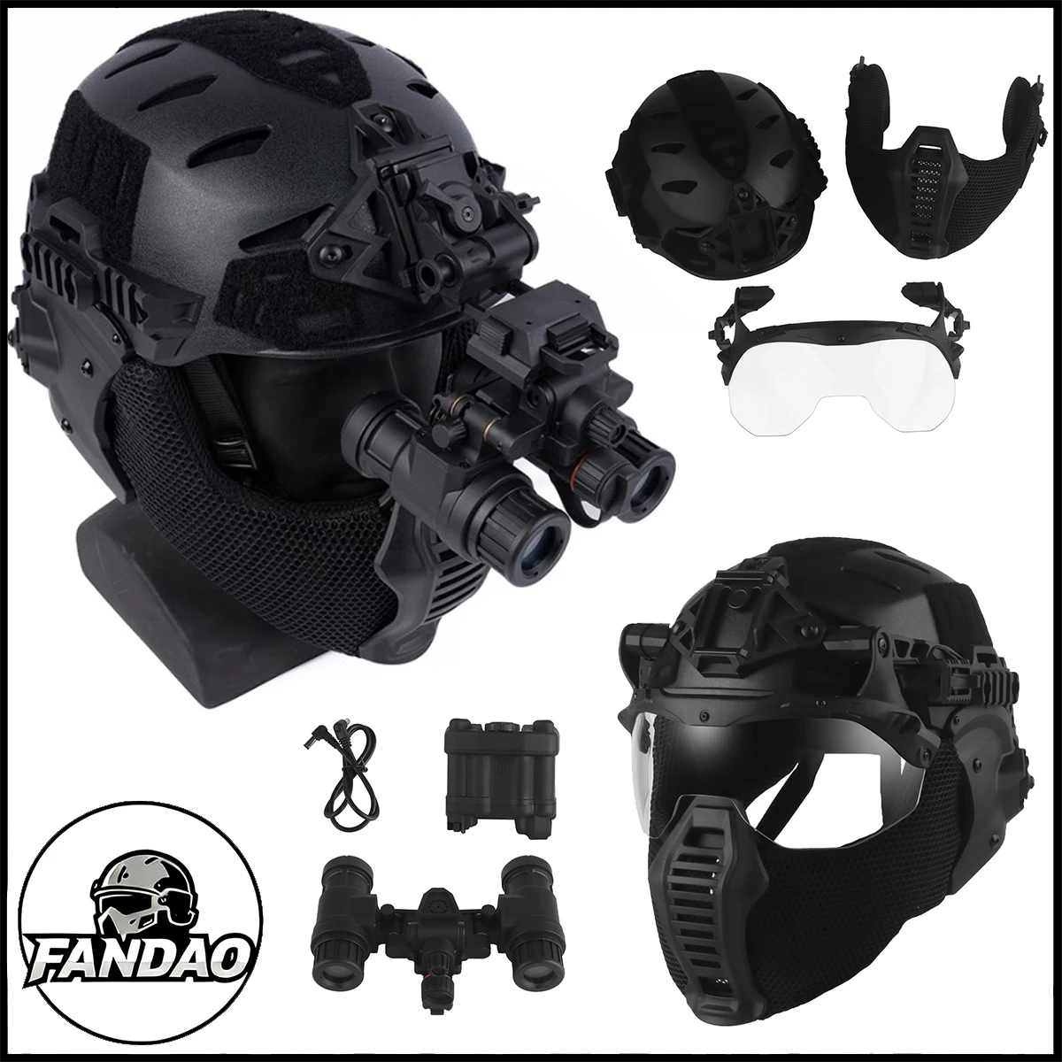 Airsoft Tactical Helmet Kit with Ear Protectors Goggles Face Mask Night Vision Goggles Model for Outdoor Cs Paintball Shooting