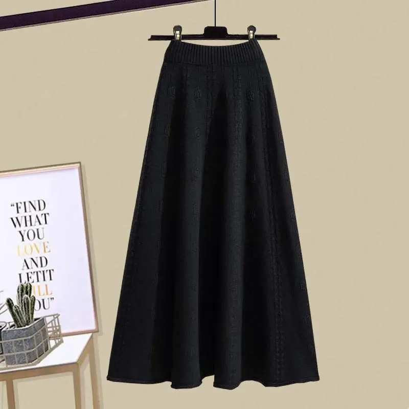 Oversized Women\'s Spring Set 2023 New Slim Fake Two Piece Knitted Sweater Half Skirt Two Piece Set to Reduce Age