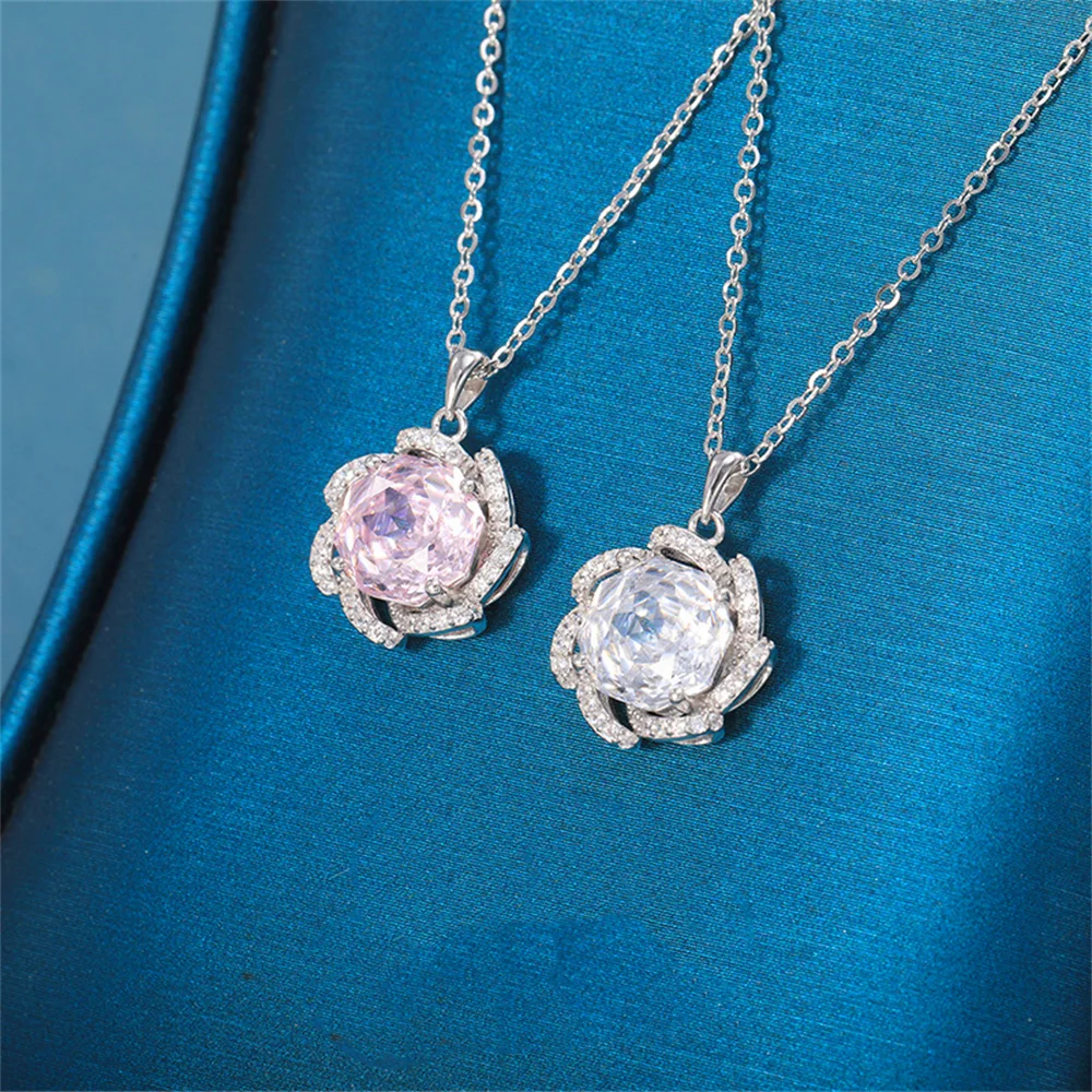 

Korean S925 Silver - Rose Firework Zircon Pendant, Niche Design, Luxury Premium Women's Collar Necklace