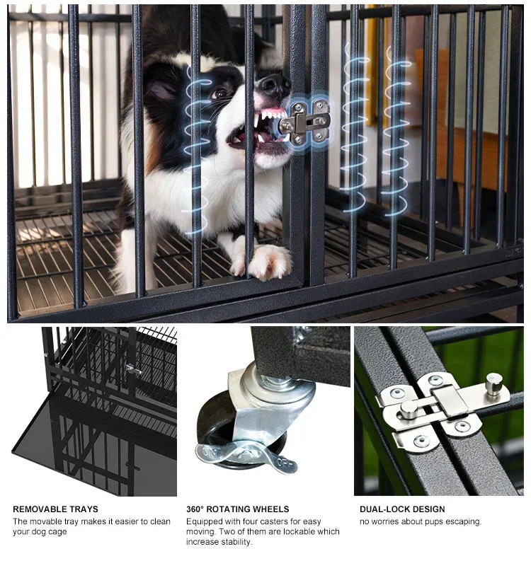 Hot Selling Tough Dog Cage Easy To Move StainlessSteel Pipe Pet Dog Crate House With Lockable Wheels