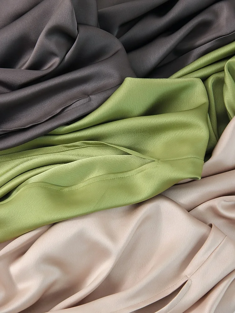 Streamgirl Maxi Solid Slit Skirts For Women Long Elegant Summer Office Champagne Satin Skirts Elastic Waist Women's Summer Skirt