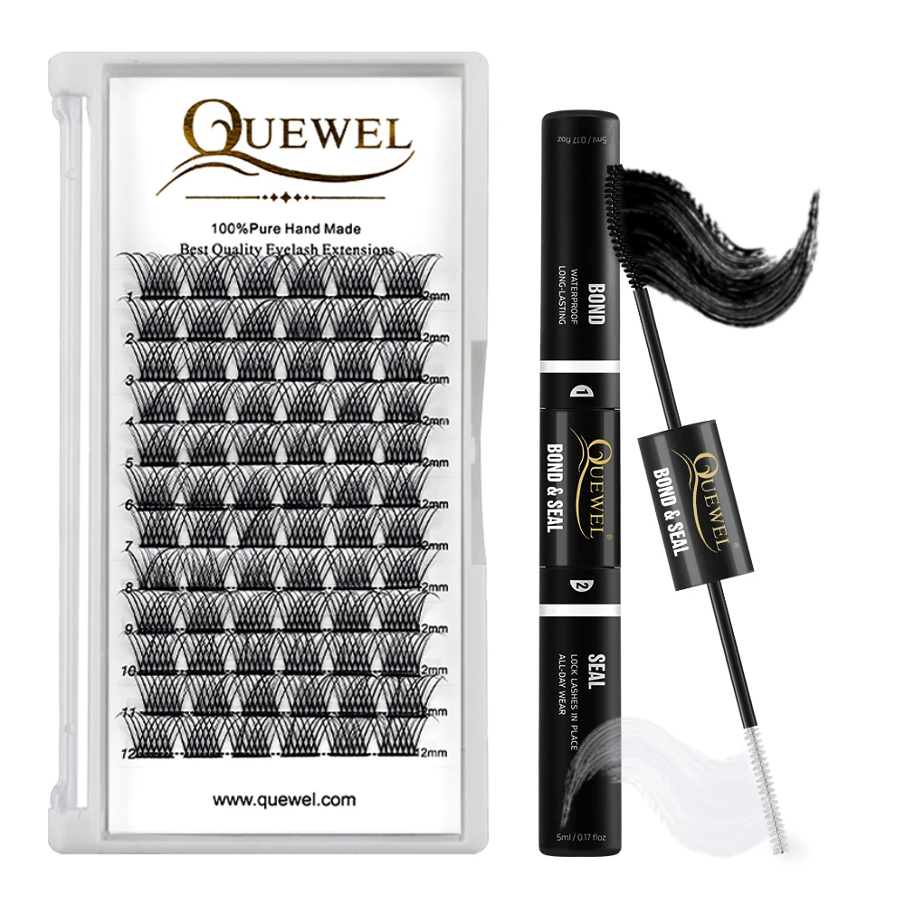 Quewel 72 Eyelash Clusters Segment Eyelashes Extension with Lash Bond and Seal Clusters Long Lasting Lash Glue Set DIY Fake Lash