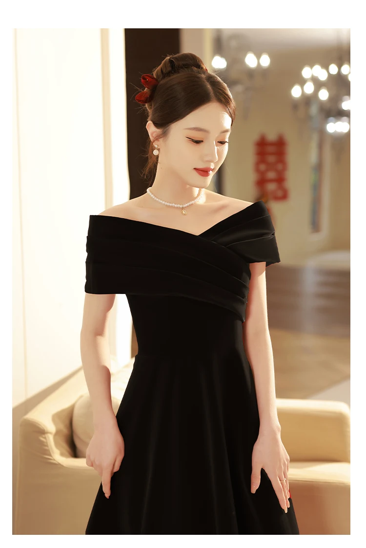 Evening dress 2024 banquet host long black performance dress