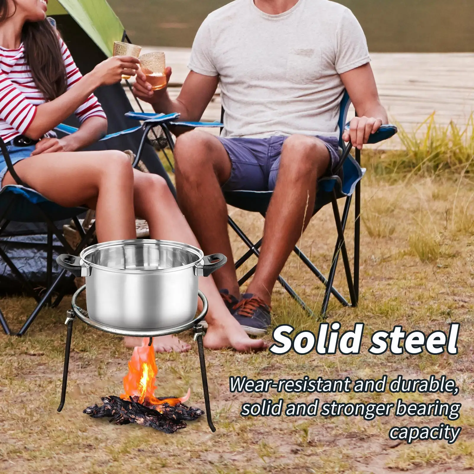 حامل ثلاثي للتخييم للطبخ حامل مثلث للفرن إطار فرن مثلث مقاوم للحرارة للسفر في الهواء الطلق والمطبخ