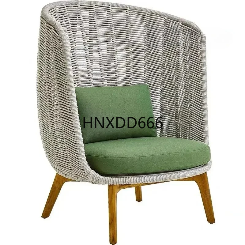 

Nordic outdoor rattan sofa chair single dining table and chair solid wood teak rattan chair combination balcony coffee table