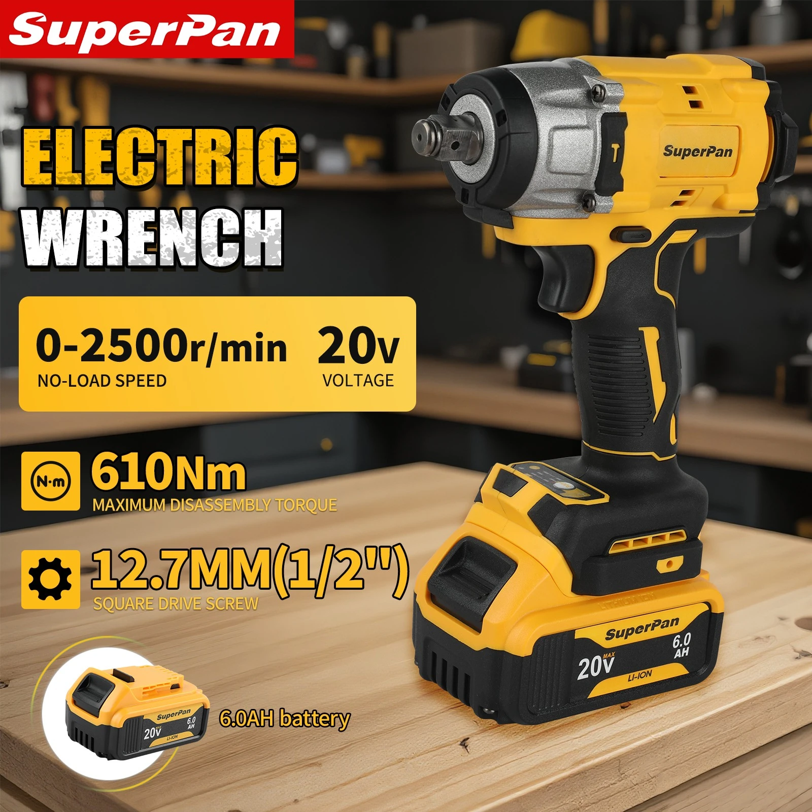 

Электрический гайковерт SuperPan DCF922 с 3 режимами реверса для ремонта автомобилей, беспроводной ударный гайковерт для аккумулятора DeWalt 18В