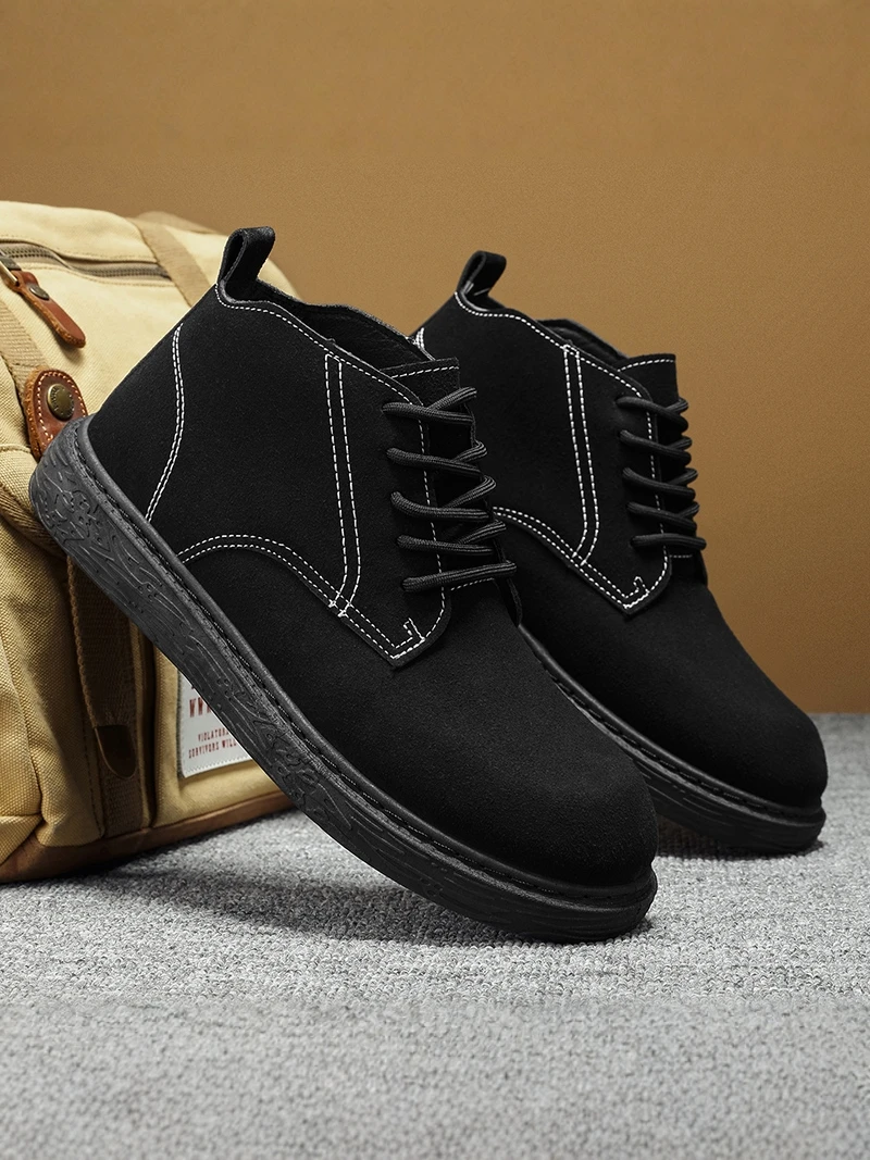 

Men's Boots Retro Fleece Mid-Calf Workwear Boots British Style Winter Casual Leather Shoes Comfortable Soft Rubber Sole