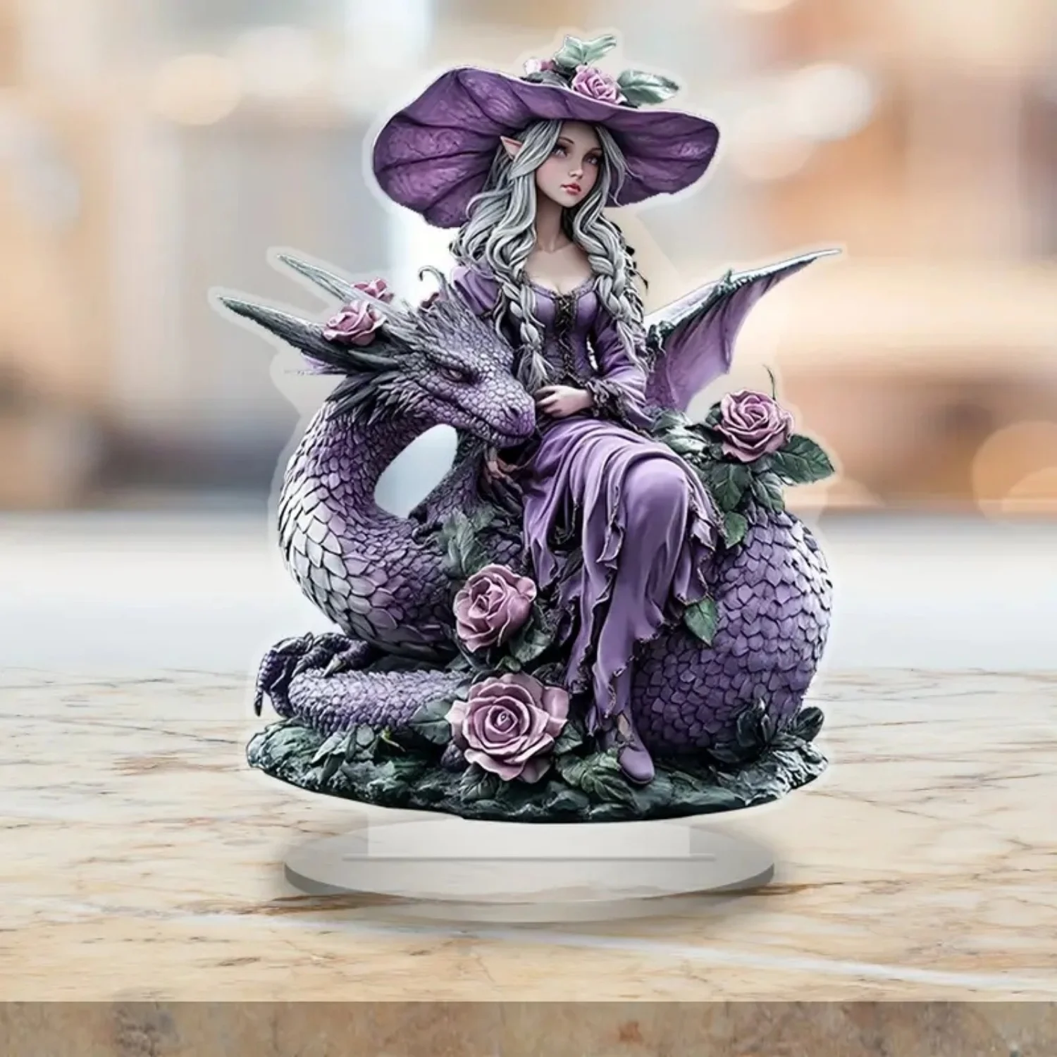 Fairy Statue,2D Flat Acrylic Purple Elves Figurine,Home,Office,Cafe,room,Studio,display Case,Table Desktop Ornament Decor Gift view 5