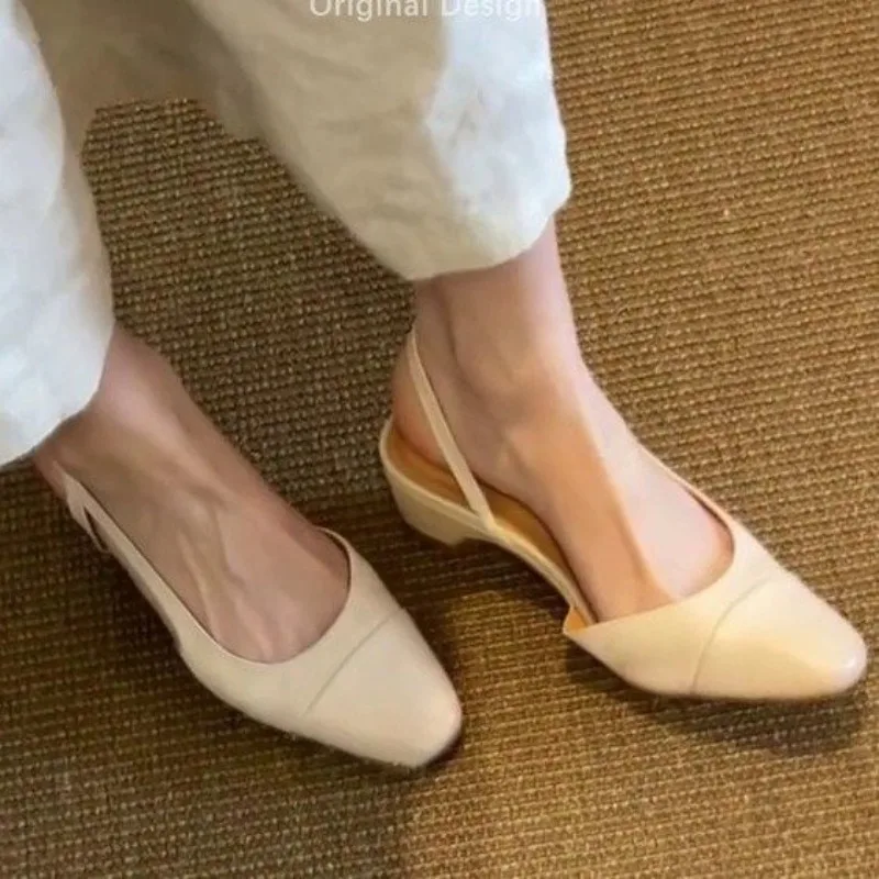 Women's Slingback Pumps Almond Toe Low Block Heel Side Cutout Cap Toe Detail Slip-On Smooth Finish Casual Shoes Vintage Style view 6