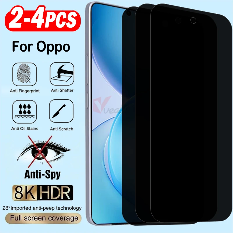 2-4pcs Anti Spy Protective Tempered Glass For Oppo Reno16 16F S 15F 15 Pro Max 16C 15C Anti peep Screen Protector Privacy Glass