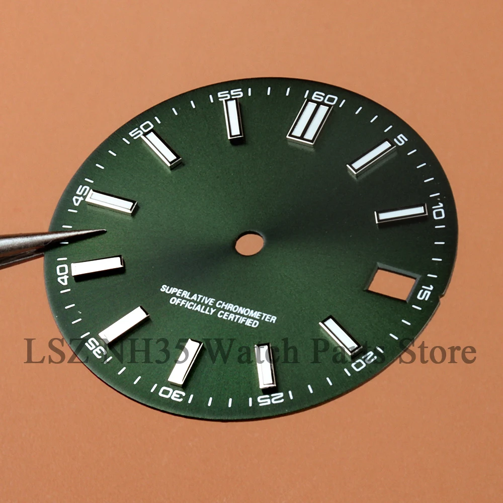 28.5MM 선버스트 블루 시계 다이얼 블루 야광 스테인레스 스틸 교체 부품 (Log NH35 NH36 시계 페이스 자동 무브먼트용)