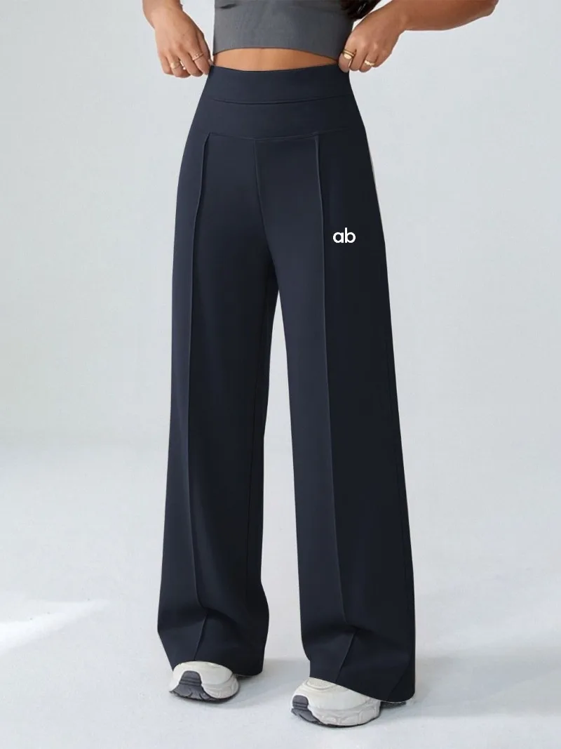 Solid Color High Waist Wide Leg Yoga Pants With Pockets Women Stretch Draped Casual Fitness Pilates Running Daily Trousers