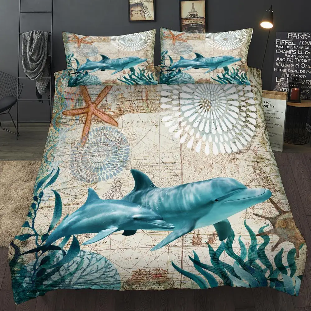 Sea Horse Delphin Bettwäsche Setzt König Königin Octopus Whale schildkröte Bettbezug Quilt Cover Kissenbezug 3D Digital Home