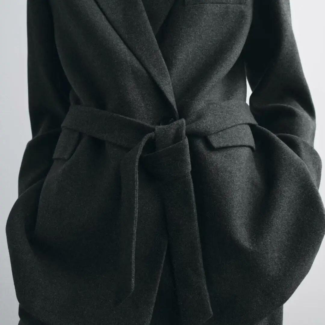 

Autumn Winter New Arrival Women's Mixed Fiber Suit Jaet with Belt Casual Pants Commute Sle Thiened Long Sve