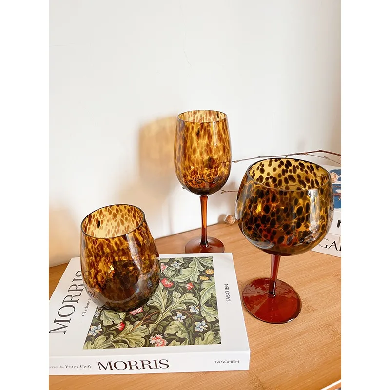 Creative Household Products Leopard Print Cup Glass material Handmade Light Luxury Style Hotel Party Get-Together Red Wine Glass