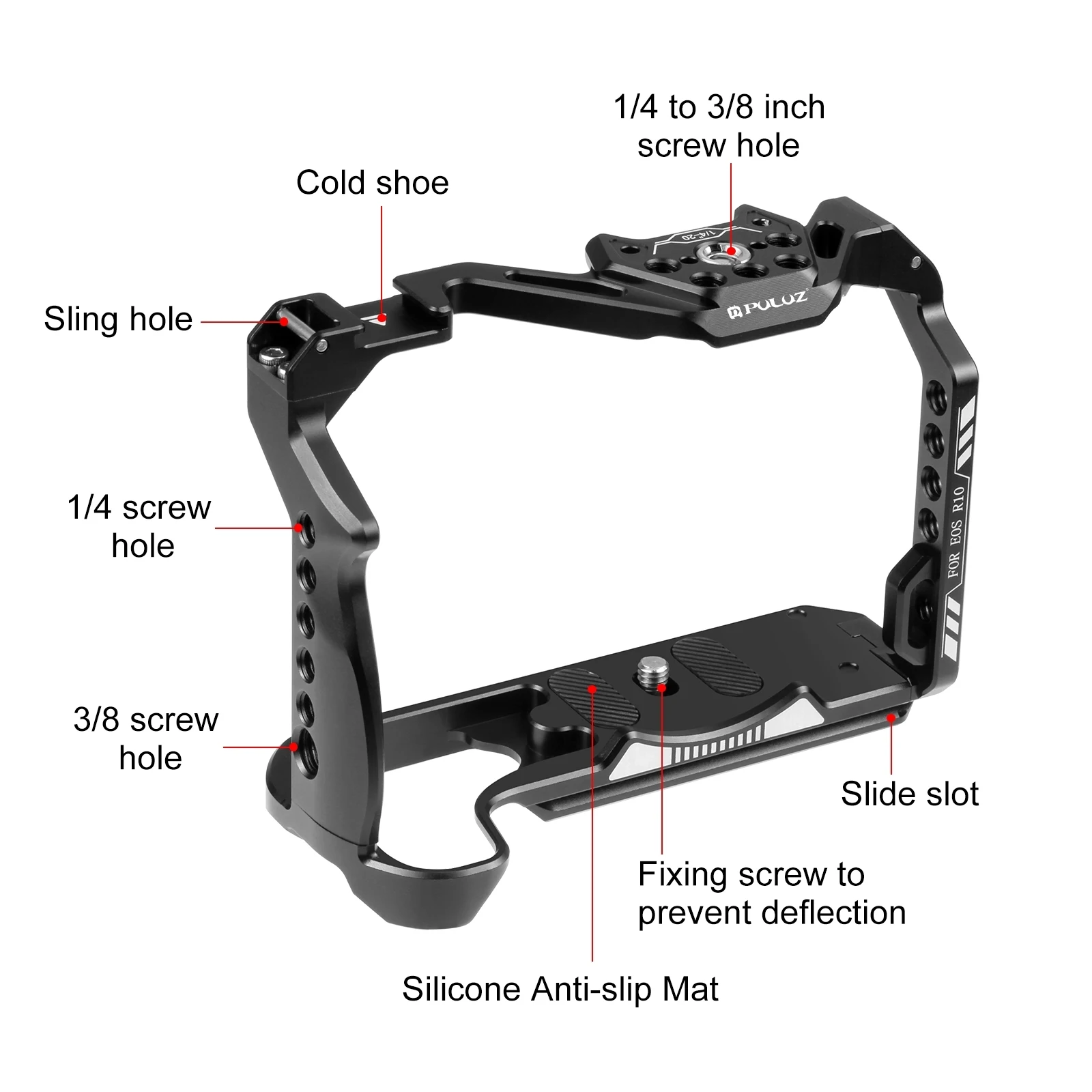 PULUZ for Canon EOS R10/ R7/ EOS-RP Metal Camera Cage Stabilizer Rig With 1/4 & 3/8 Screw Holes Camera Cover Cage