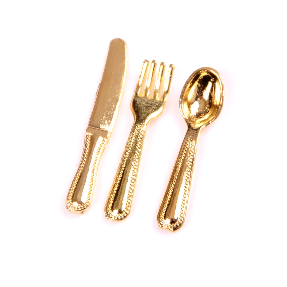 Hot.12pcs 1/12 Miniature Knife Fork Spoon Sets Tableware Utensils Dollhouse Accessories For Kitchen Children's Toys Family Utens