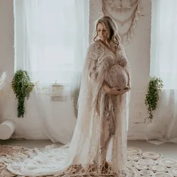 DJ Long Tassel Lace Maternity Dress for Photoshoot Pregnancy Floral Lace Gown Maxi Robe for Woman Photography Accessories Props